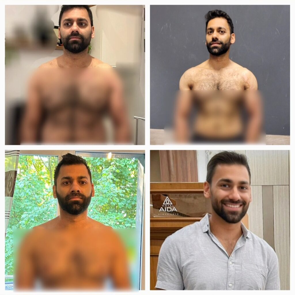 Vorher Nachher körperliche Entwicklung eines Coachingteilnehmers während eines 12 Wochen Transformationsprozesses